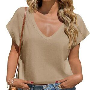 Womens Cropped Deep V Neck T Shirts